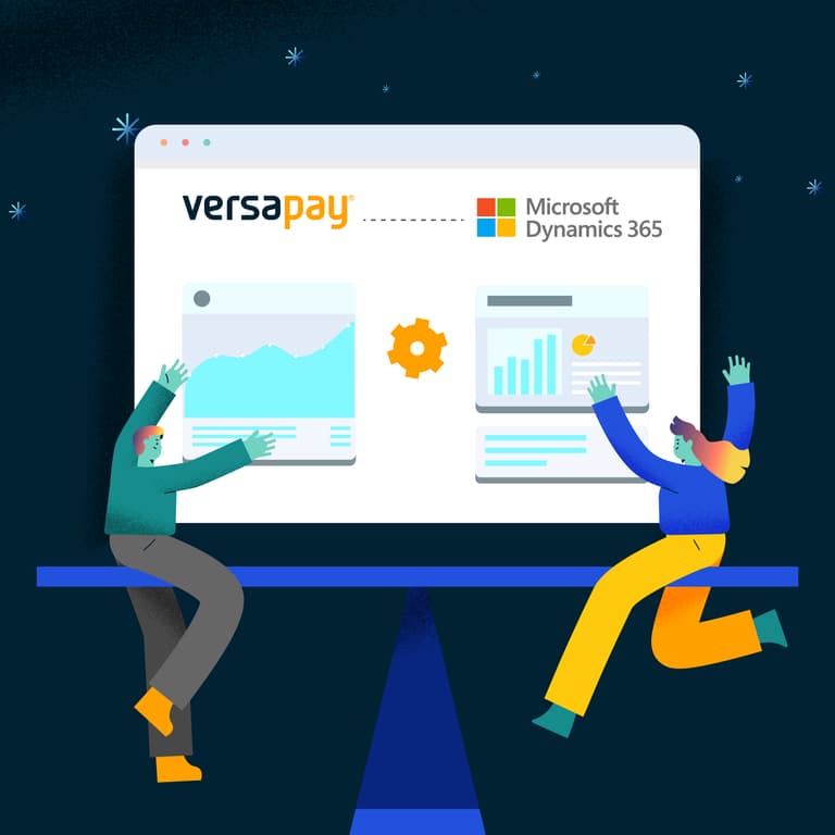 Browser illustration depicting Versapay's integration with Microsoft Dynamics