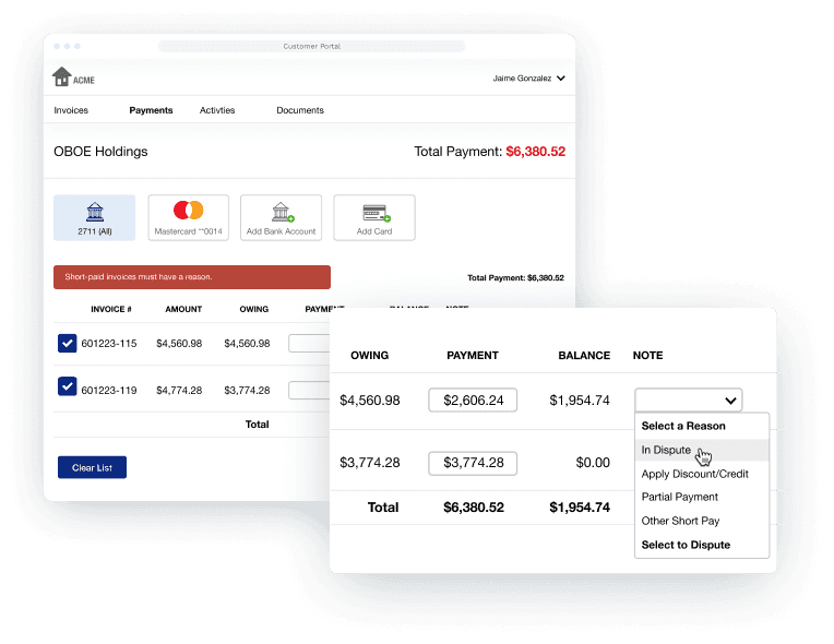 A short payment is made and the reasoning is because the invoice is in dispute