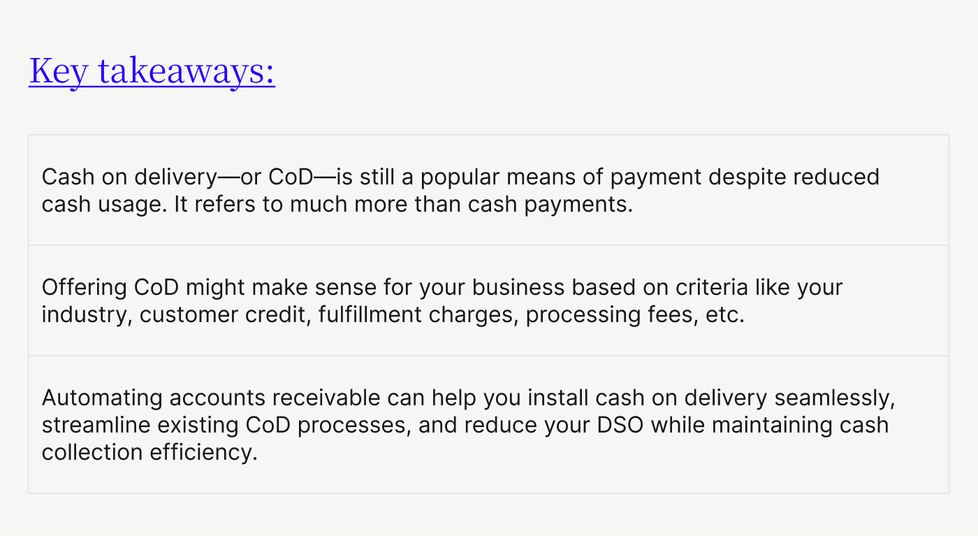 Key takeaways: cash on delivery