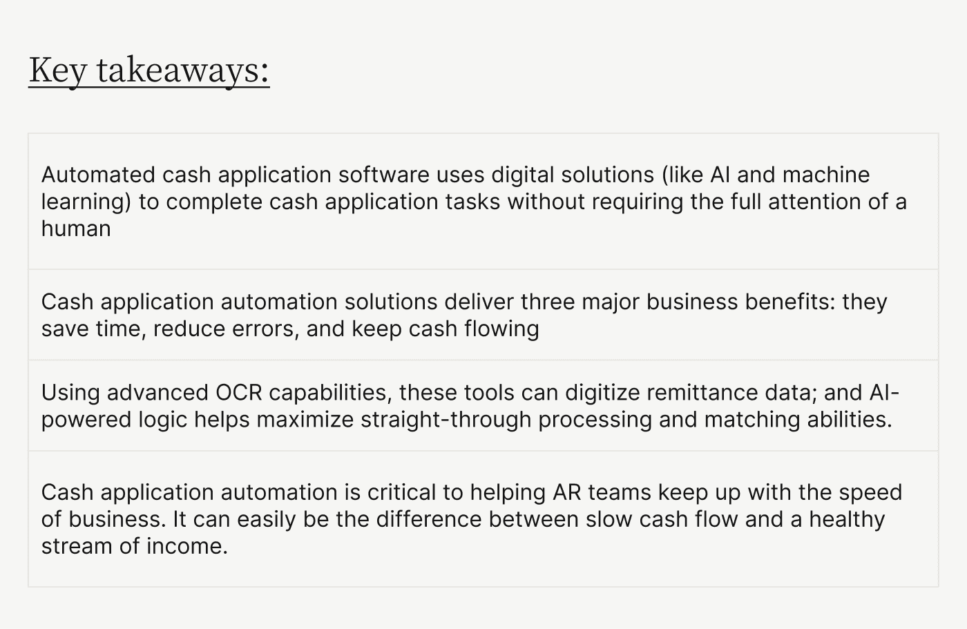 Key takeaways: guide to cash application automation software