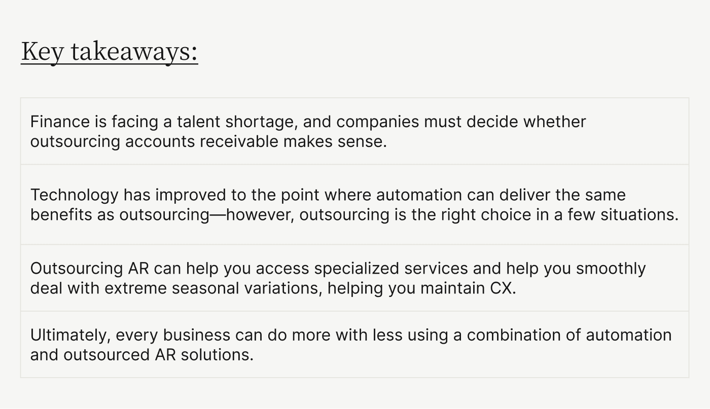 Key takeaways: Should you outsource accounts receivable?