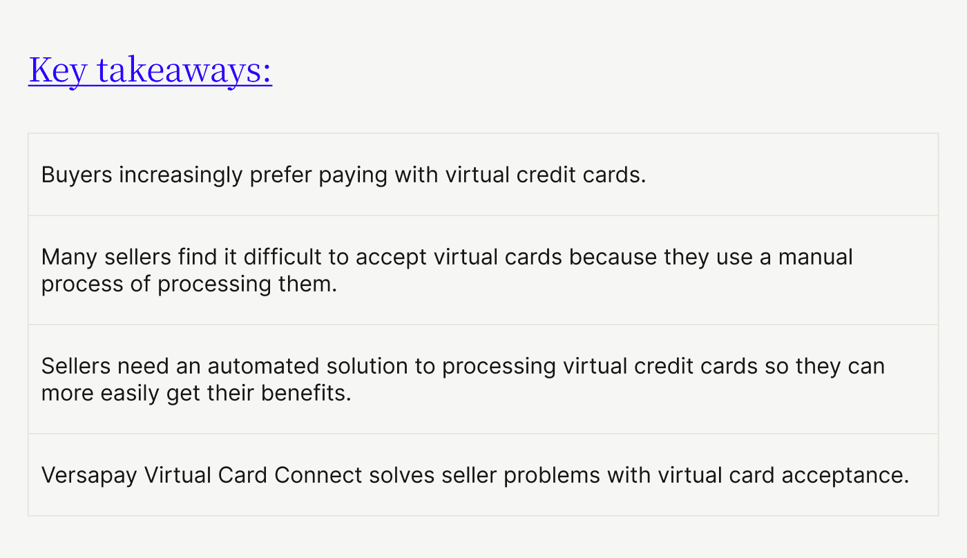 Key takeaways: Versapay Virtual Card Connect