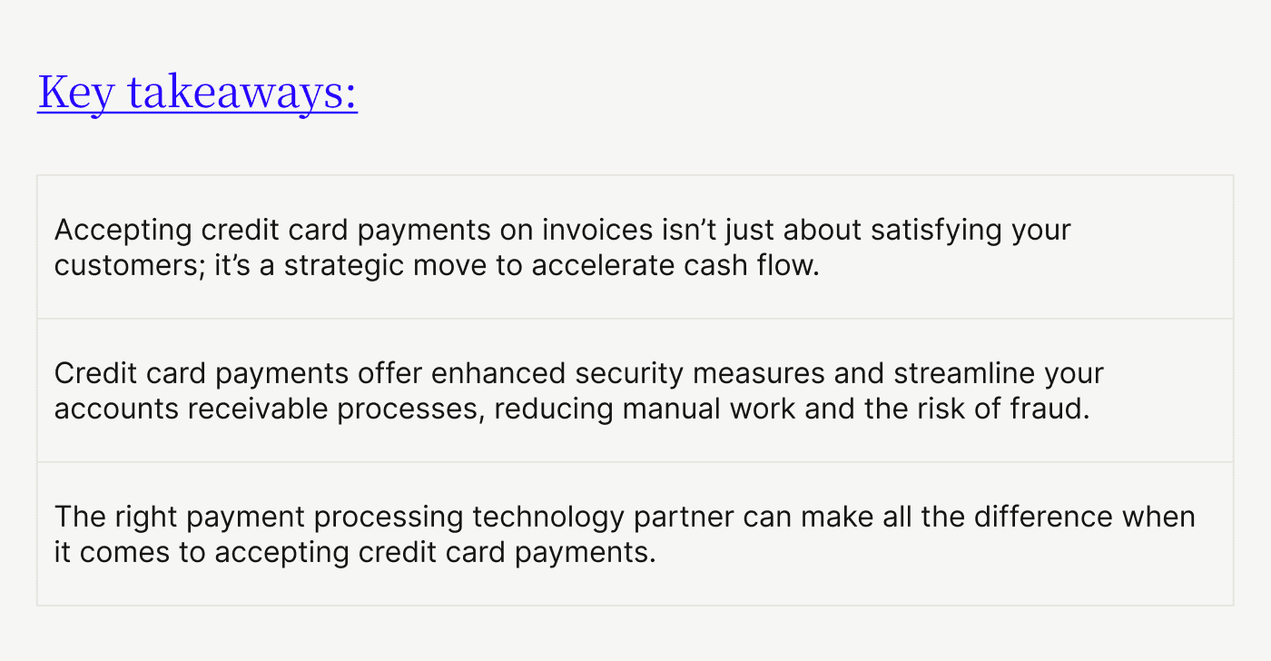 Key takeaways: how to enable credit card payments for invoices