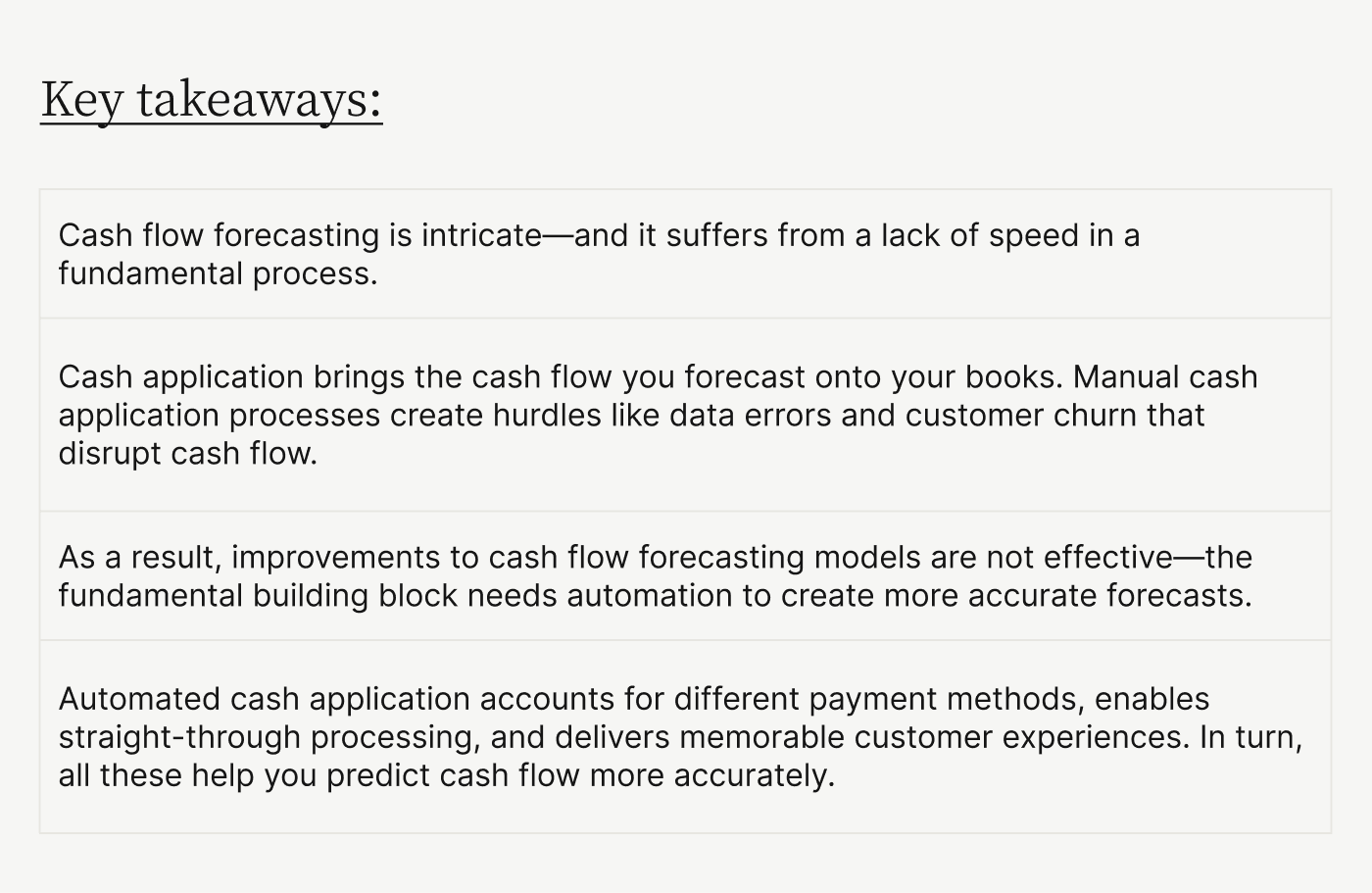 Key takeaways: why automating cash application is your key to accurate cash flow forecasting