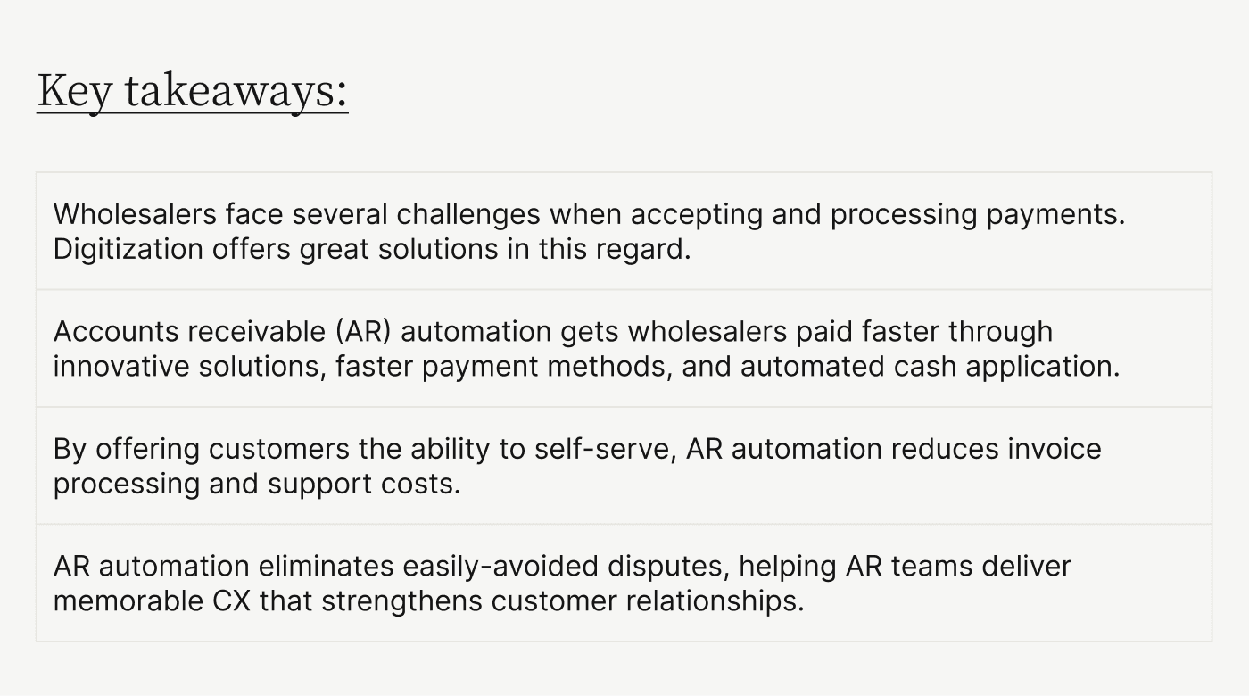 Key takeaways: how accounts receivable automation helps wholesale distributors