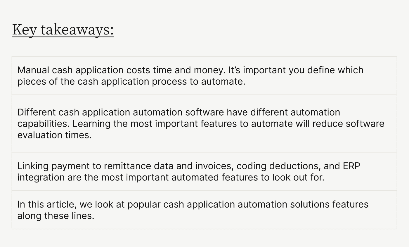 Key takeaways: how to choose the best cash application automation software for your business