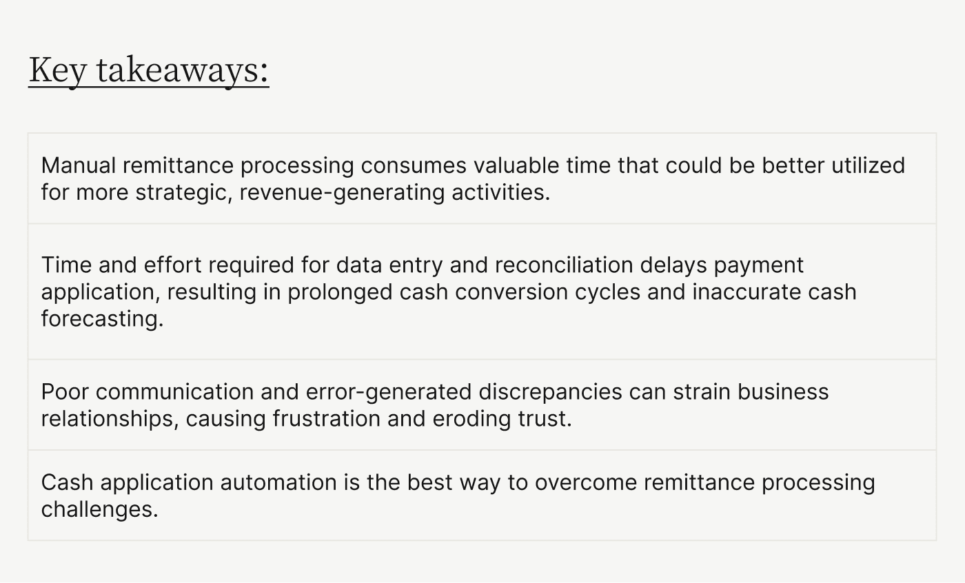 Key takeaways: remittance processing challenges