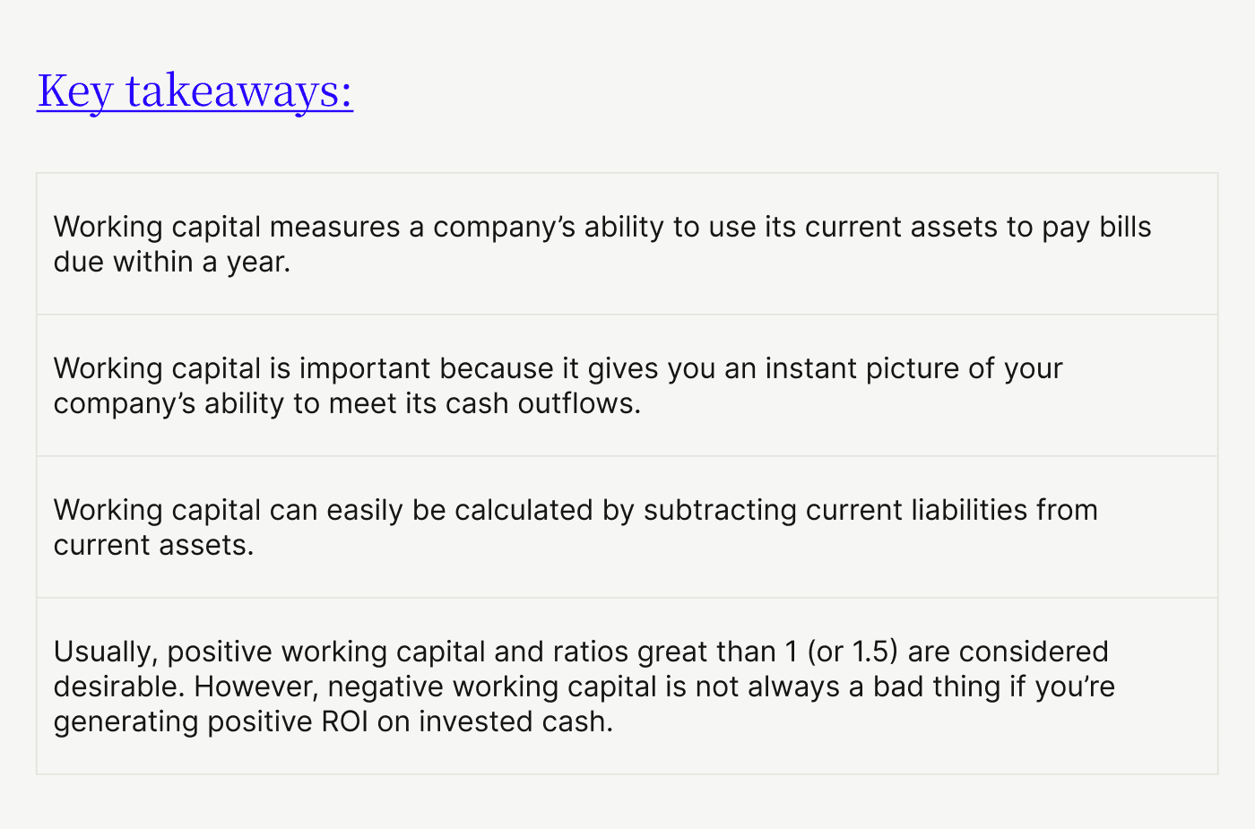Key takeaways: How to calculate working capital