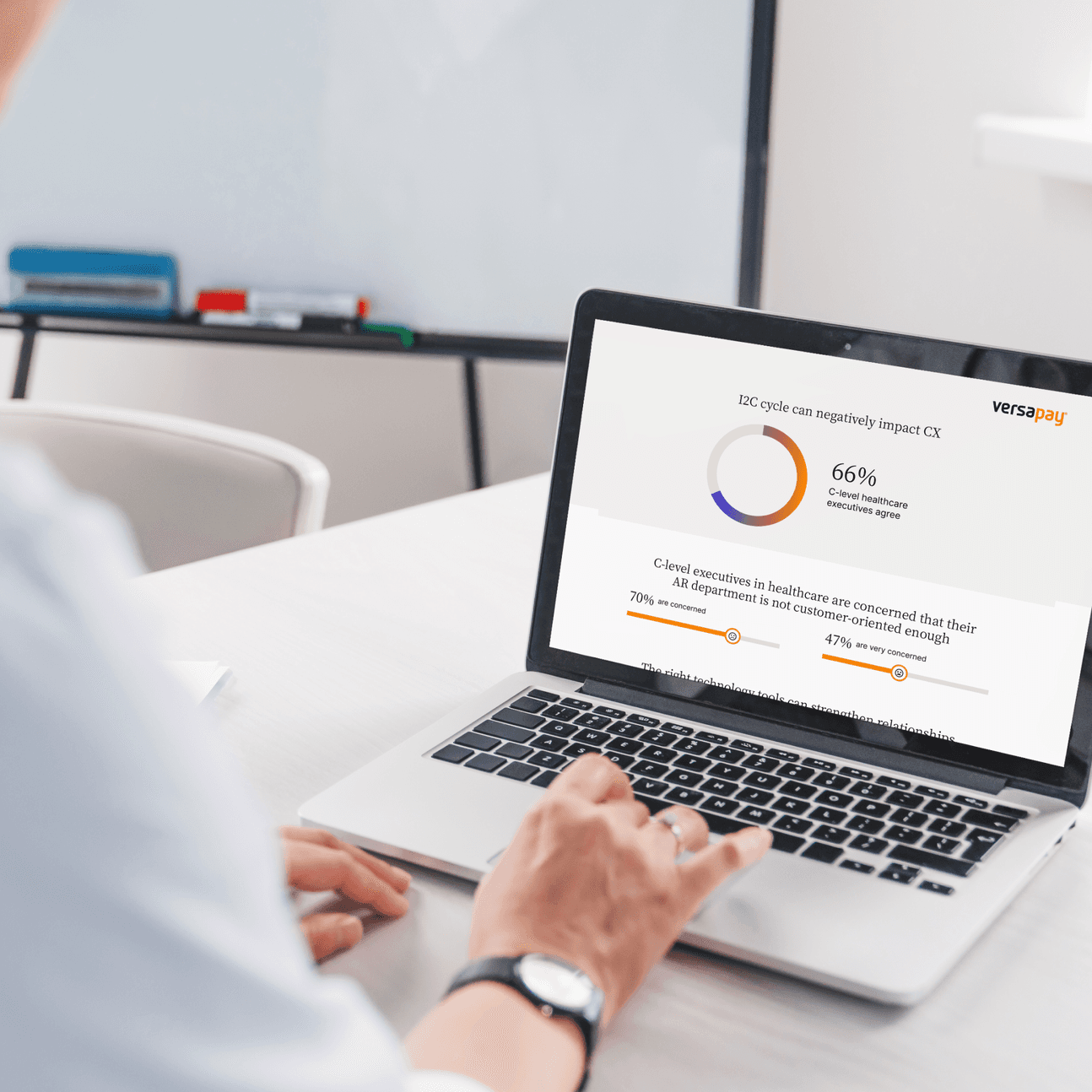 The State of Accounts Receivable Digitization in Healthcare report displayed on a laptop