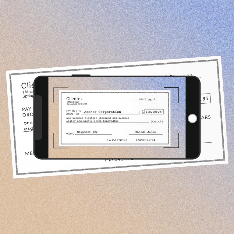 Phone taking a picture of a check. The check is digitized on the phone
