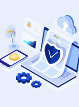 Illustrated computer with common security iconography