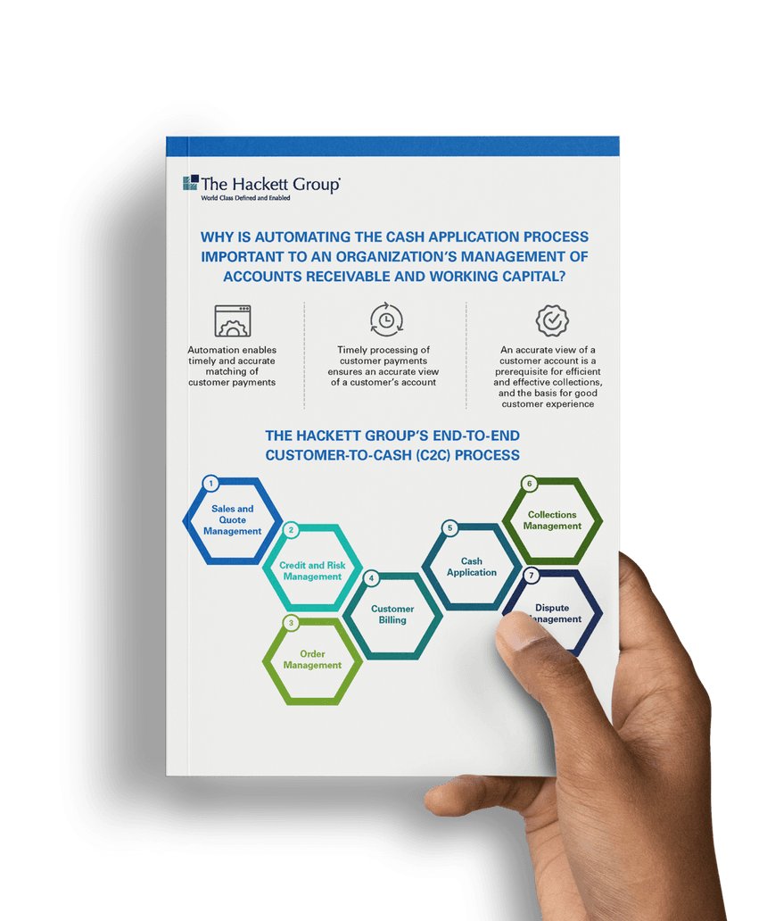Hand holding The Impact Automating Cash Application has on AR Management and Working Capital infographic