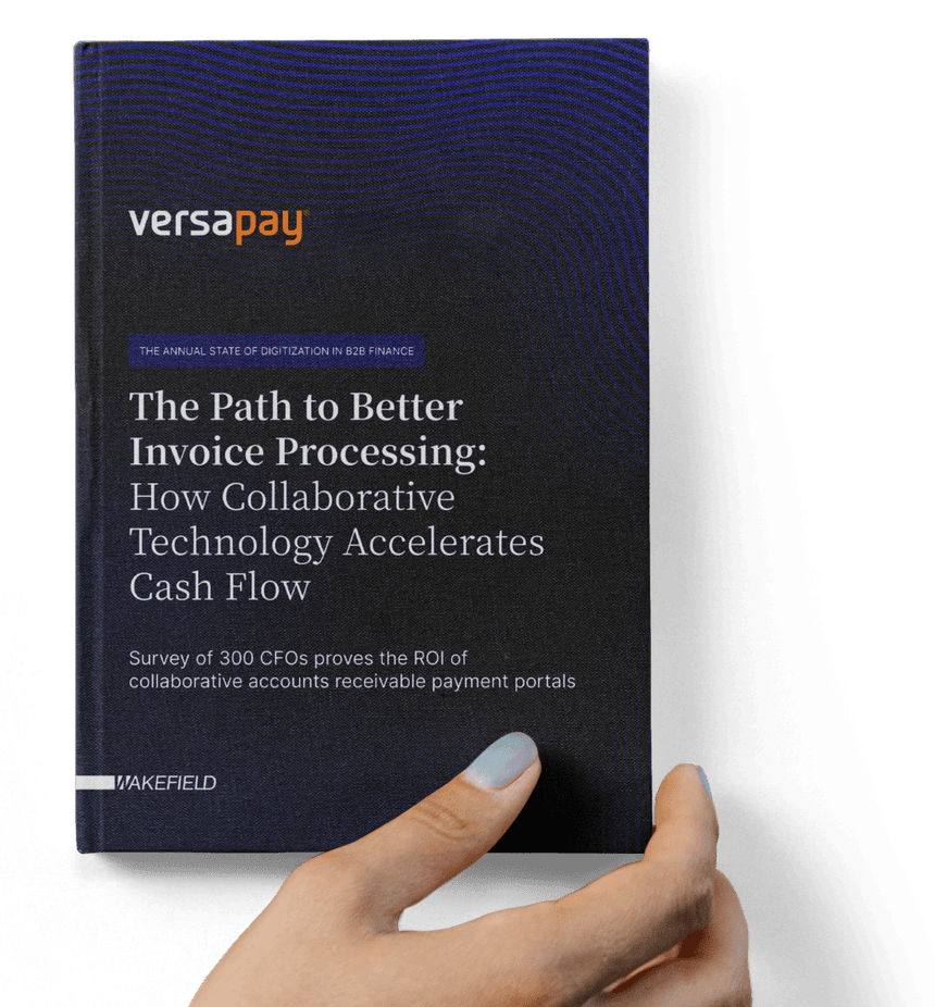 Hand holding the 2023 State of Digitization in B2B Finance report