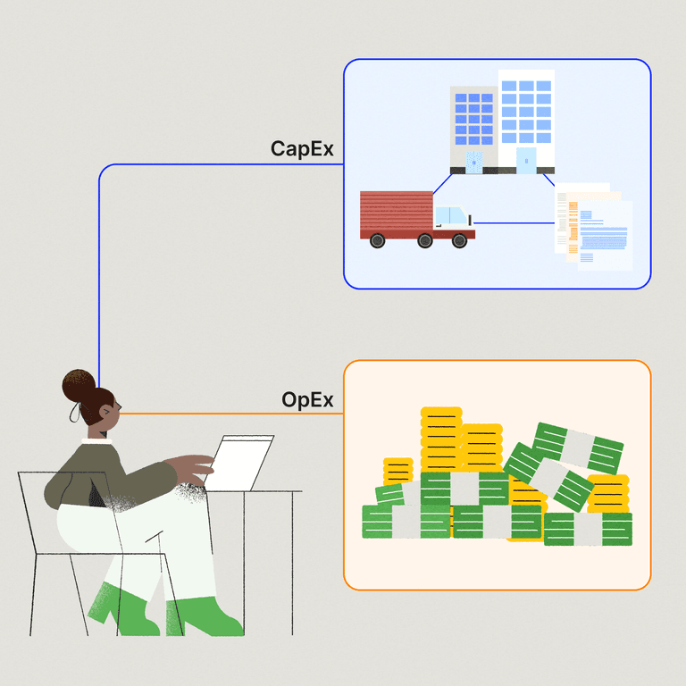 Capital expenditures and operating expenses shown in front of an accounts receivable professional