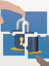 A four-piece puzzle of a lock