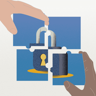 A four-piece puzzle of a lock