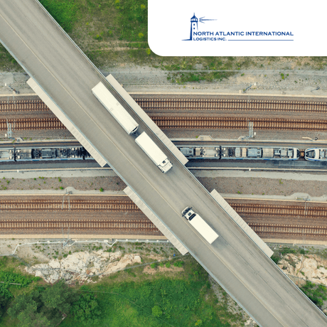 North Atlantic International Logistics: trucks and trains are seen from overhead