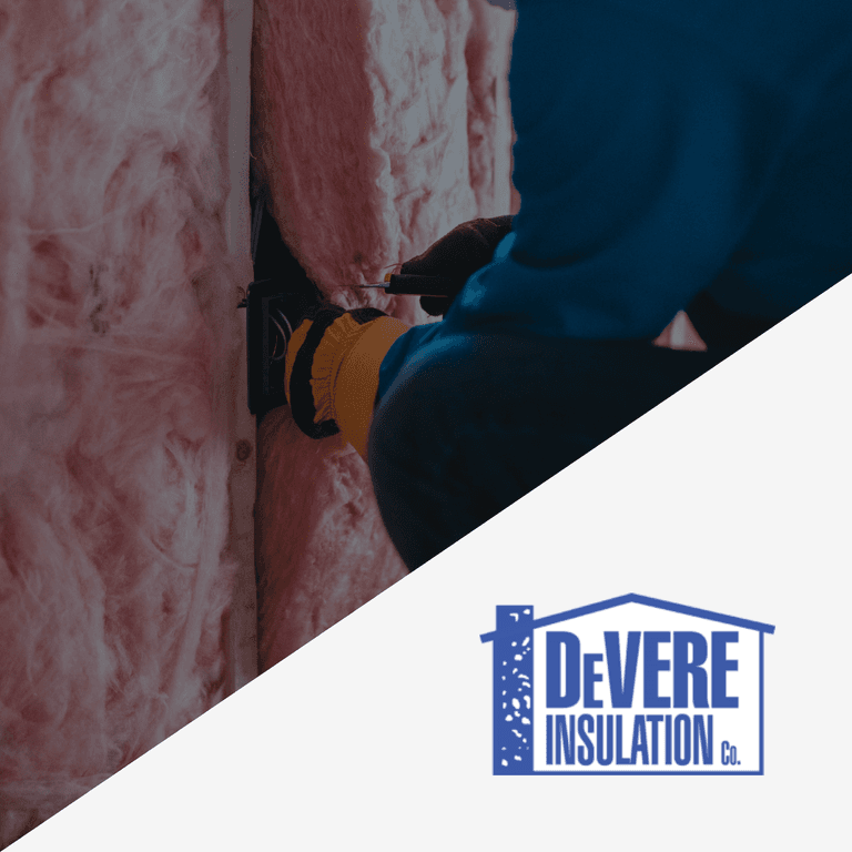 Image of person installing insulation accompanied by the DeVere Insulation logo