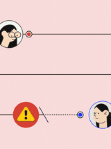 Payment fraud detection indicated by a hazard symbol on a line