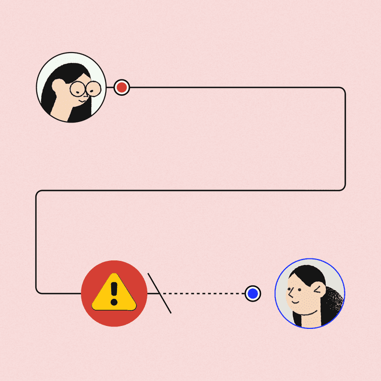 Payment fraud detection indicated by a hazard symbol on a line