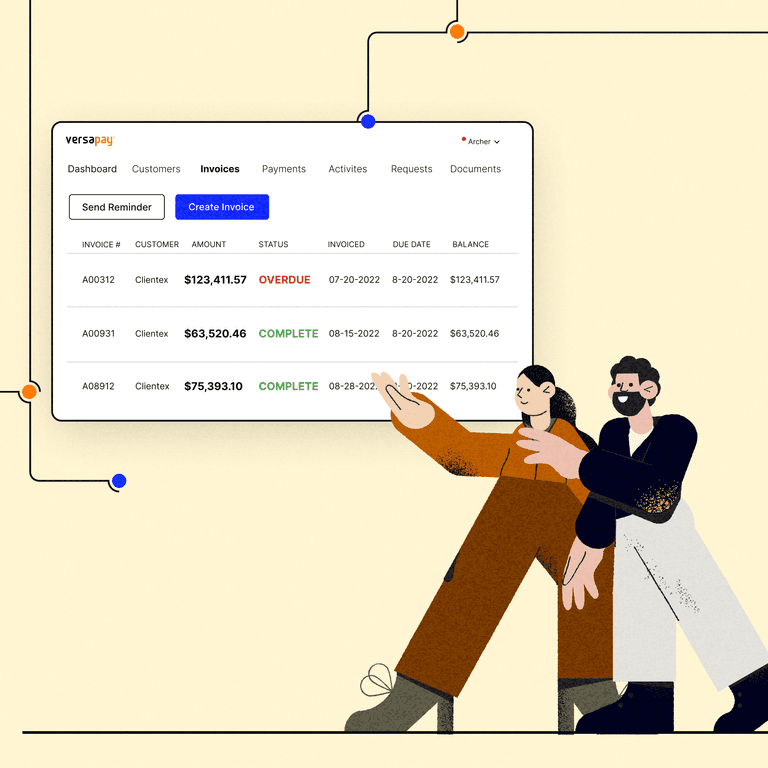 Happy customers looking at a collaborative payment portal