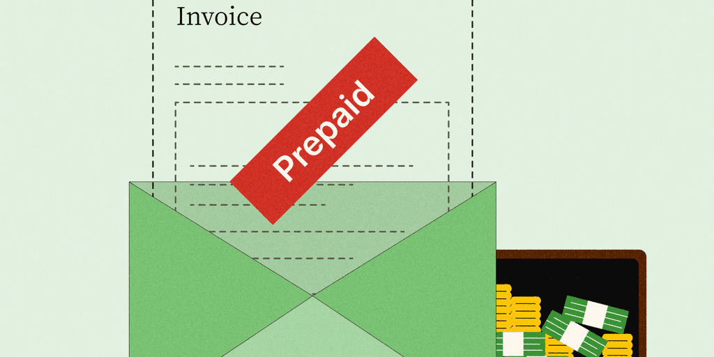 An invoice with the word 'prepaid' stamped over it
