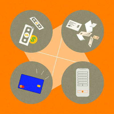 Different types of B2B payments represented in floating circles