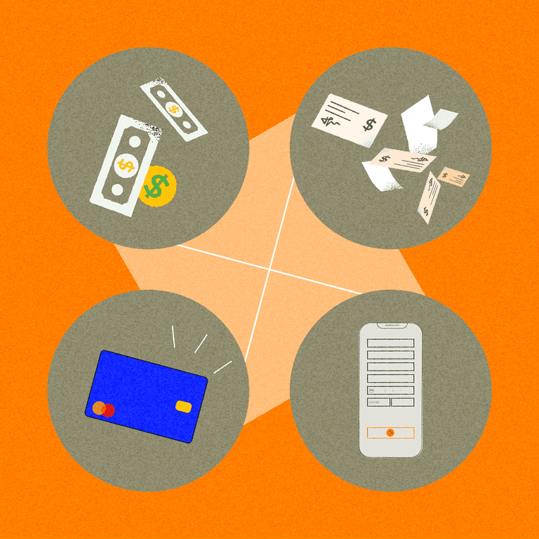 Different types of B2B payments represented in floating circles
