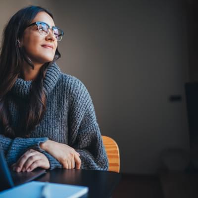 Woman working on a laptop