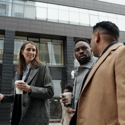 Employees walking to work
