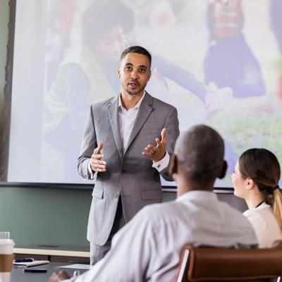 Talking in meeting presenting