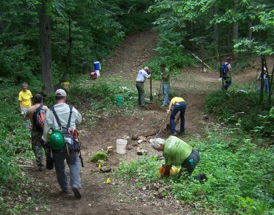 Volunteers working on the trail