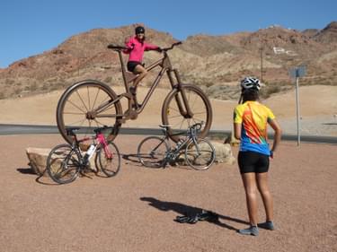 Big Bike (metal) at the confluence of the RMLT and Bootleg Canyon International Mtn Bike area; photo by Tony Taylor