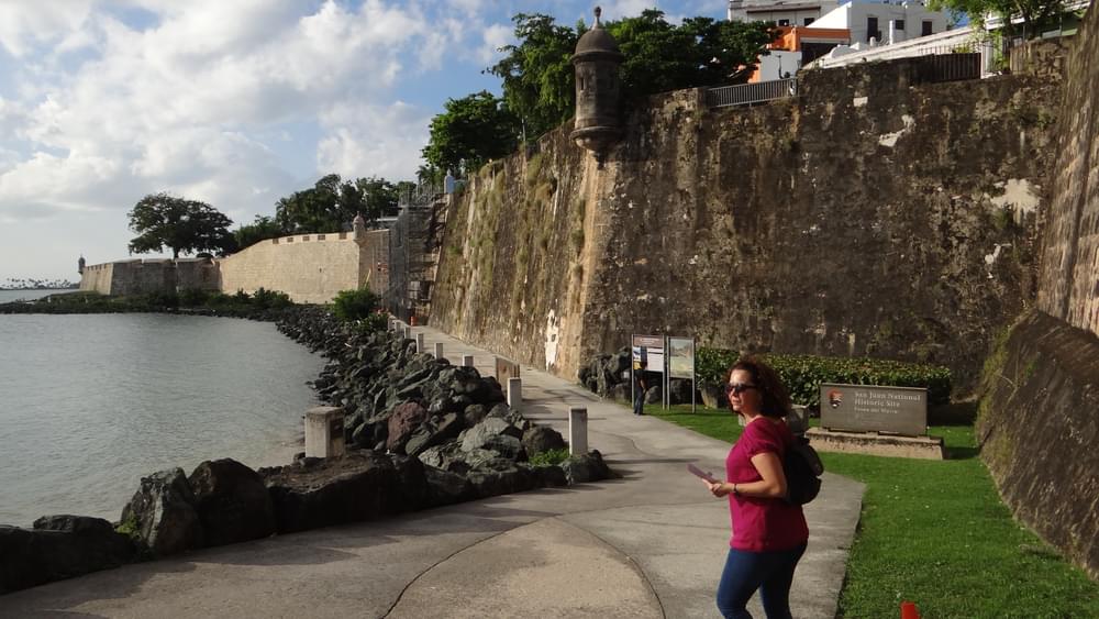Paseo del Morro National Recreational Trail takes runs along the waterfront at the base of the historic fort of Old San Juan, Puerto Rico.