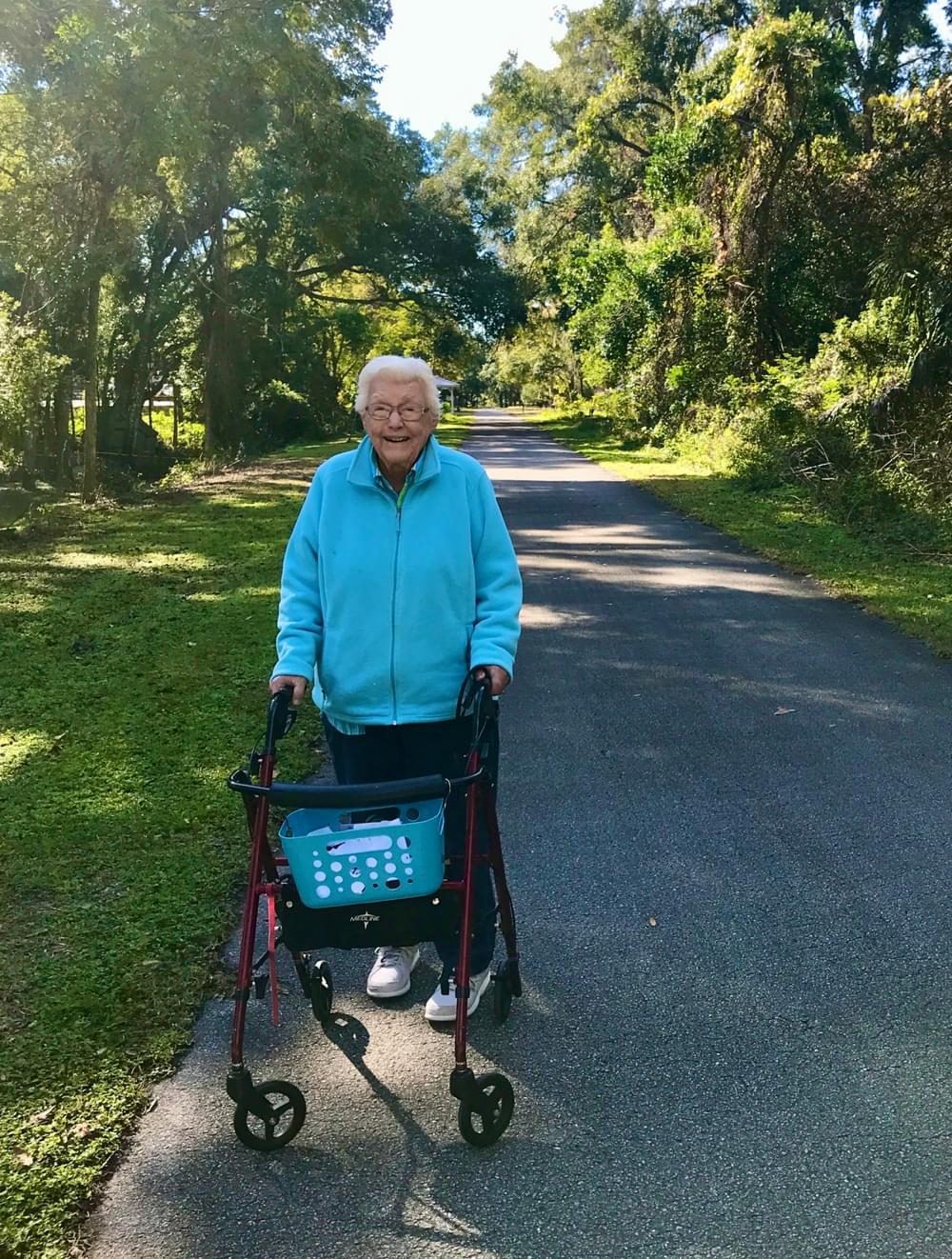 This 98-year old walker stays fit on the Withlacoochee State Trail. She was walking at Mile 23.5, the midpoint of the 47 mile trail. 