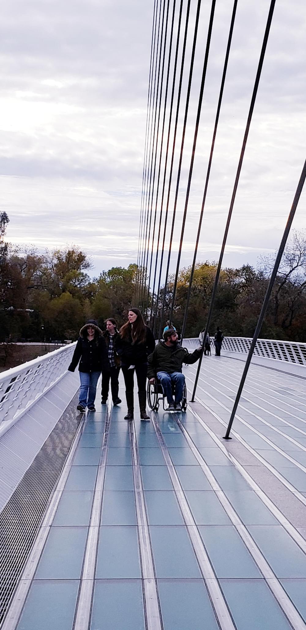 The Sundial Bridge in Redding, California joins two sides of the Sacramento River Trail. The bridge is fully accessible.