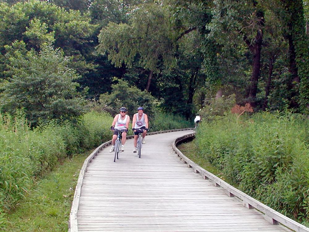 Wood boardwalk segment of the multi-use Ohio to Erie Trail