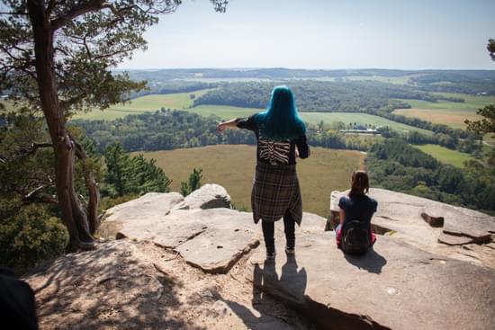 Teens enjoy a view from the Gibraltar Rock segment of the Ice Age National Scenic Trail