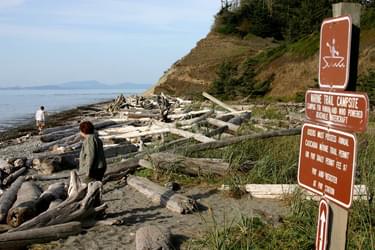 Signs to marine trail campsite at Fort Ebey State Park; photo by Stuart Macdonald