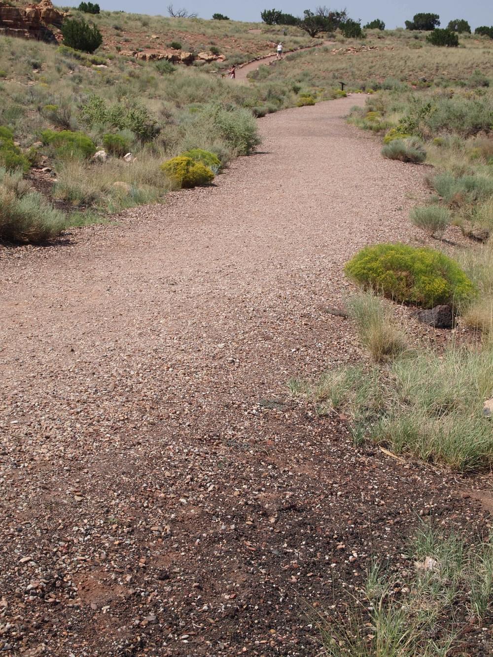 Crusher fines trail built up to form a bench; Lomaki Wupatki National Monument, Arizona