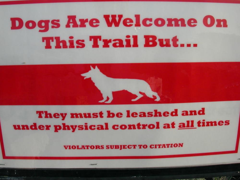 The basics for visitors with dogs: sign at Antelope Island State Park, near Salt Lake, Utah