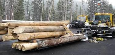 Materials were brought in on a sled pulled by a snowcat