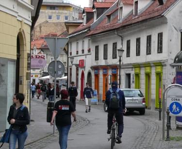 Sharing the street in Lubljana, Slovenia