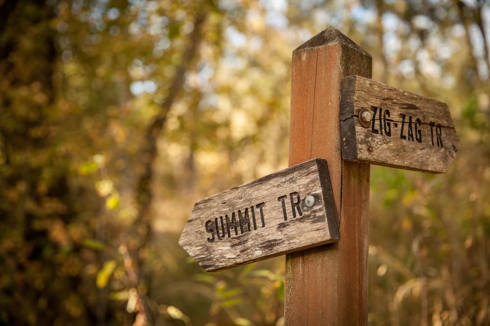 Simple trail navigation that compliments the natural setting at Mt. Pisgah Arboretum; Eugene, Oregon