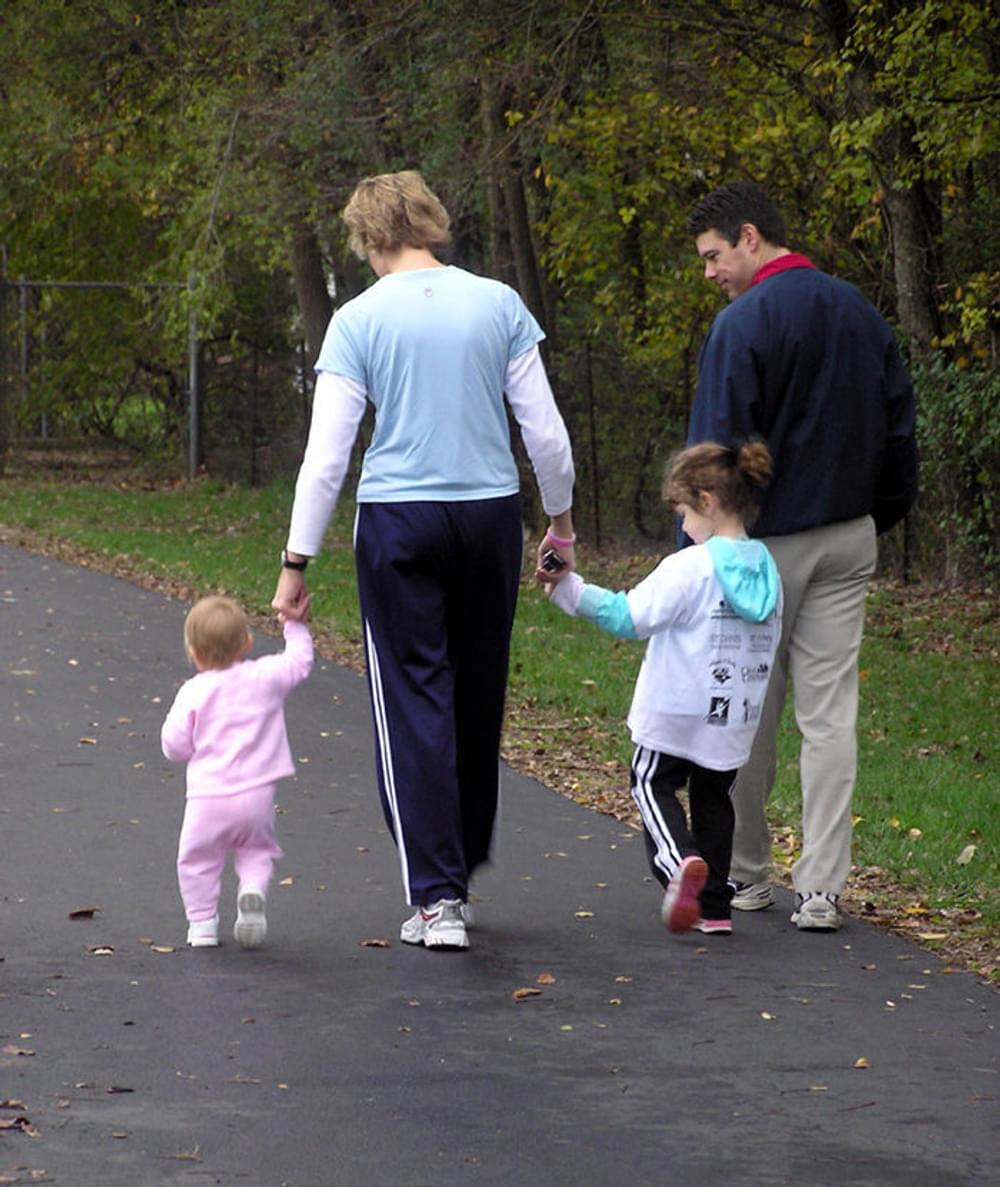 A family outing in Galloway Village along the Galloway Creek Greenway; Springfield, Missouri