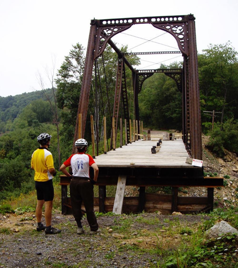 Anticipating the Bollman Bridge on the Allegheny Highlands Trail segment of the Great Allegheny Passage National Recreation Trail, Pennsylvania