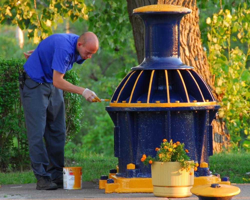Painting the Capstan at Lock 32 Erie Canal Heritage Trail; Rochester, New York