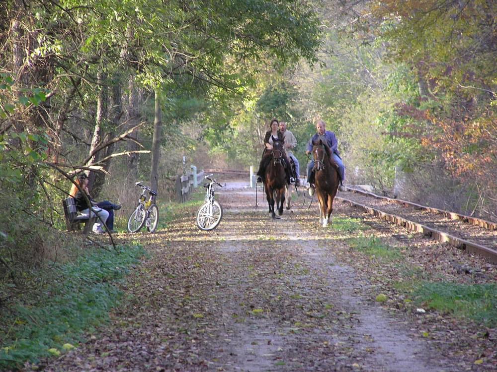 Equestrians and cyclists share the Heritage Rail Trail County Park; York County, Pennsylvania