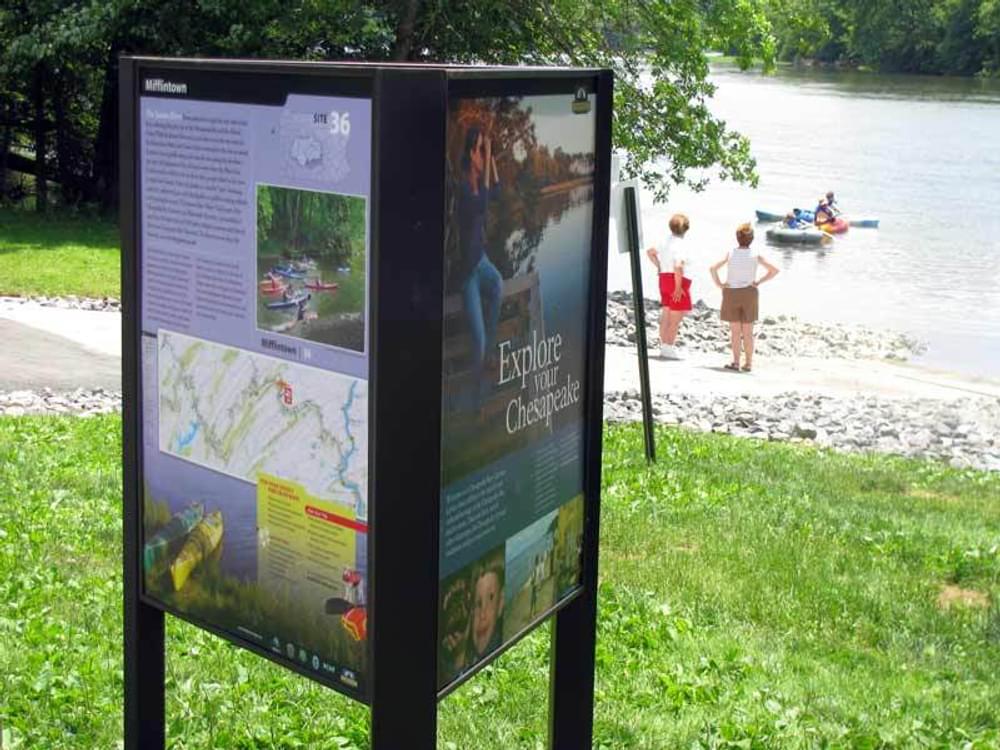 Trailhead signs at Howe Township Park on the Juniata River Water Trail