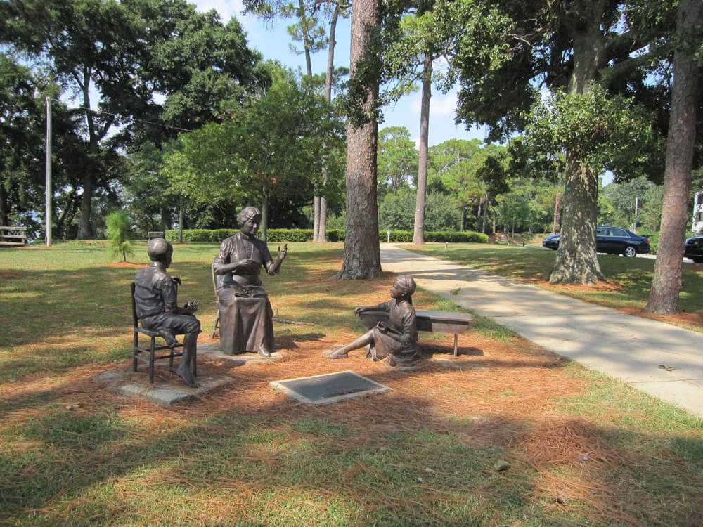 Statues of Marietta Johnson and her students on the Eastern Shore National Recreation Trail; Fairhope, Alabama